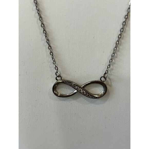 Sterling Silver and Diamonds Infinity Necklace 17" - 20" With Extender Marked S9 - Picture 1 of 8